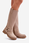 Leather Knee High Women's Boots Beige Lewski 3615