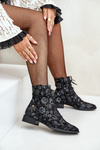 Botki Wzorzyste Zamszowe Płaski Obcas Czarne Maciejka 06391-01