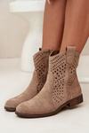 Ladies openwork ankle boots with flat heel beige Amisna