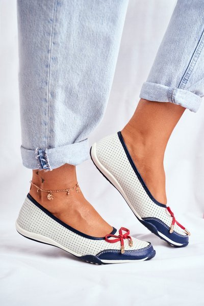 Erdola Openwork Leather Ballerinas White and Red