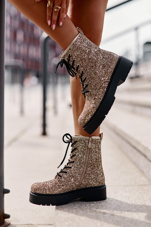 Insulated Women's Worker Boots Decorated with Sequins Gold Liatheine