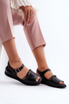 Black Women's Leather Wedge Sandals Vinceza 66624