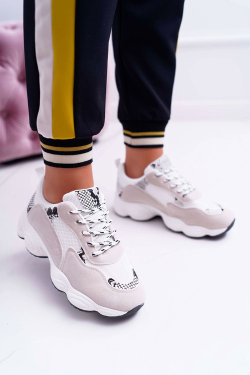 Sporty Women's Suede Shoes White Snake Leather Lollipop