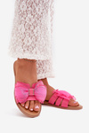 Women's Flat Sandals With Tulle Bow Fuchsia Tanira