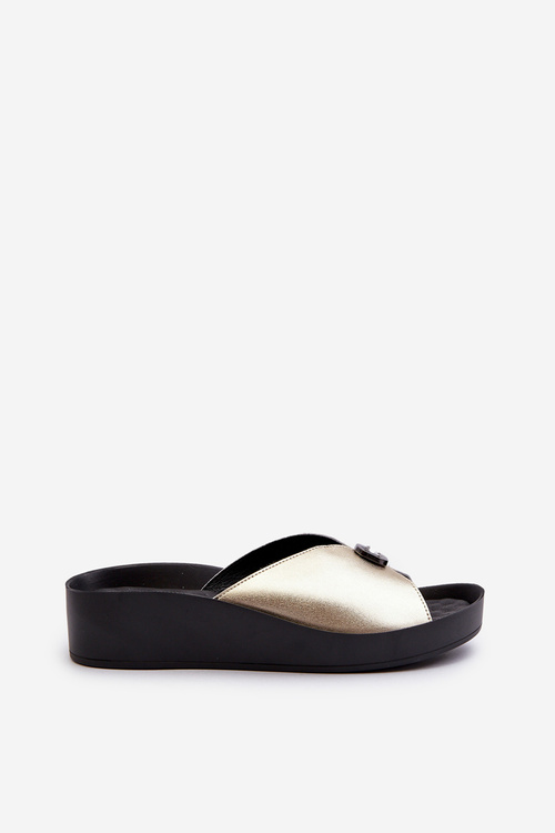 Women's Leather Slippers with Gold Decoration S.Barski KV27-027