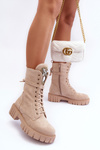 Leather Boots Workery With Jewellery Decoration Beige Marx 