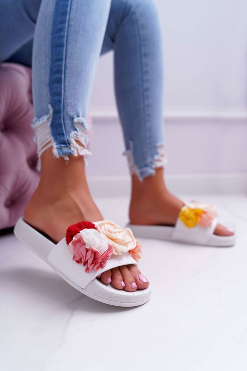 Women's Flower Flip Flops White Della