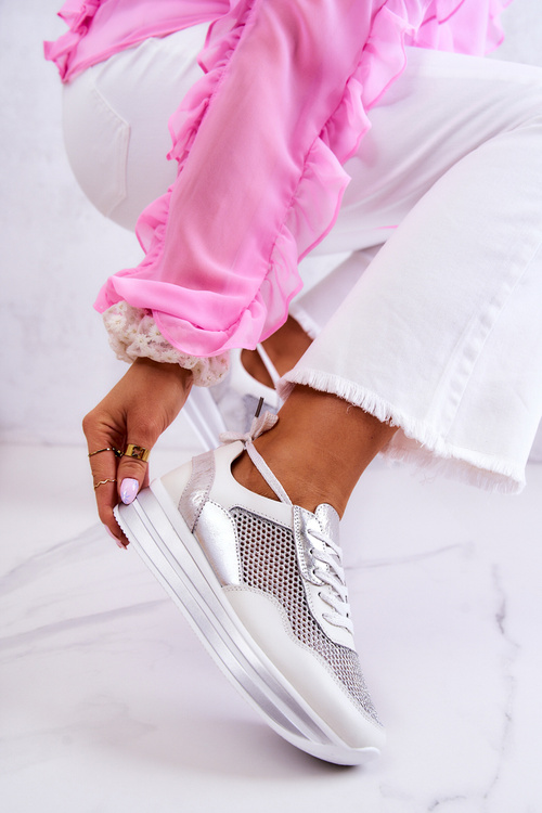Buty Sportowe Sneakersy Damskie Wygodne Biało-Srebrne Bourne