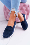Women's Suede Leather Moccasins Navy Blue Lauren