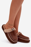 Women's slippers with fur and embroidery Brown Perivelle