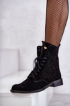 Botki Sznurowane Zamsz Czarne Nicole 2751