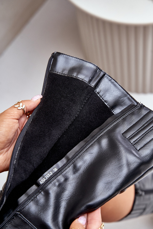 Insulated heeled boots eco leather mid-calf black Ellithira