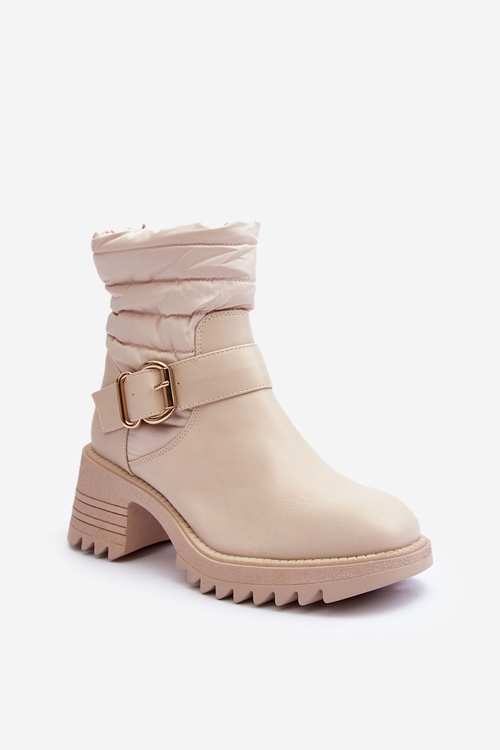 Leather Buckle-Fastened Insulated Boots Beige Osonia