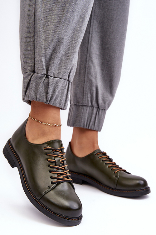Ladies' Leather Lace-up Shoes Dark Green Naker