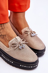 Women's Slip-on Leather Sneakers Glittering Golden Raven