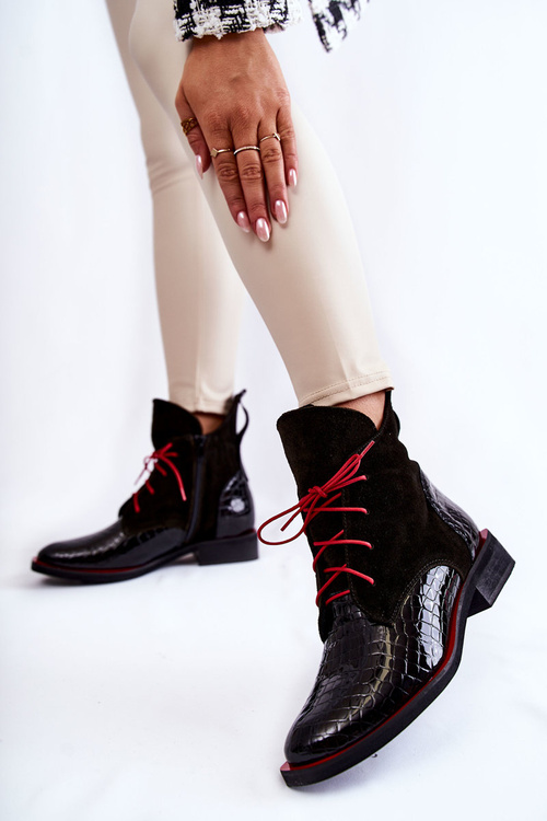Leather Crocodile Booties Black and Red Pattern Cheyenne