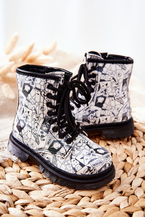 Children's Boots Warm With Zipper Black and White Tiptop