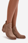 Zazoo 60475 Suede Ankle Boots For Women With Low Heel Insulated Dark Beige