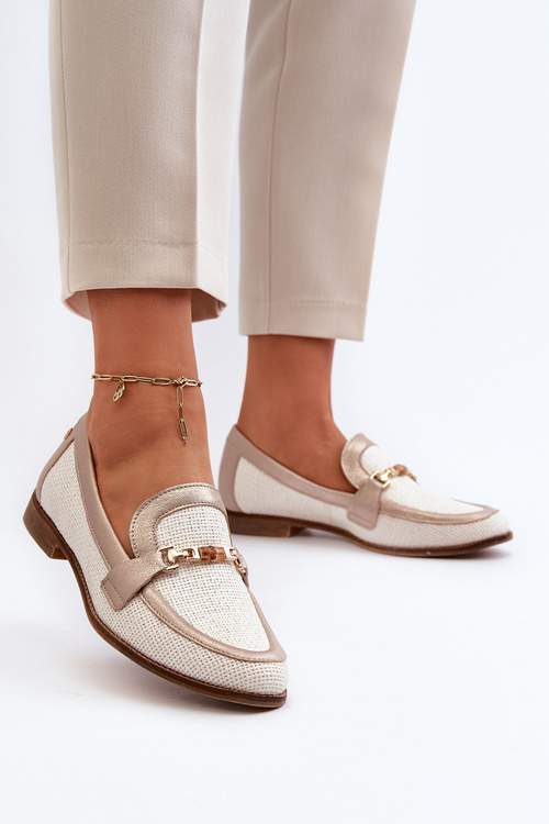 Leather Moccasins With Gold Ornament Maciejka 06442-25 Gold