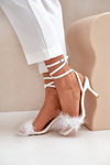 High Heel Sandals With Feathers White Emilettra