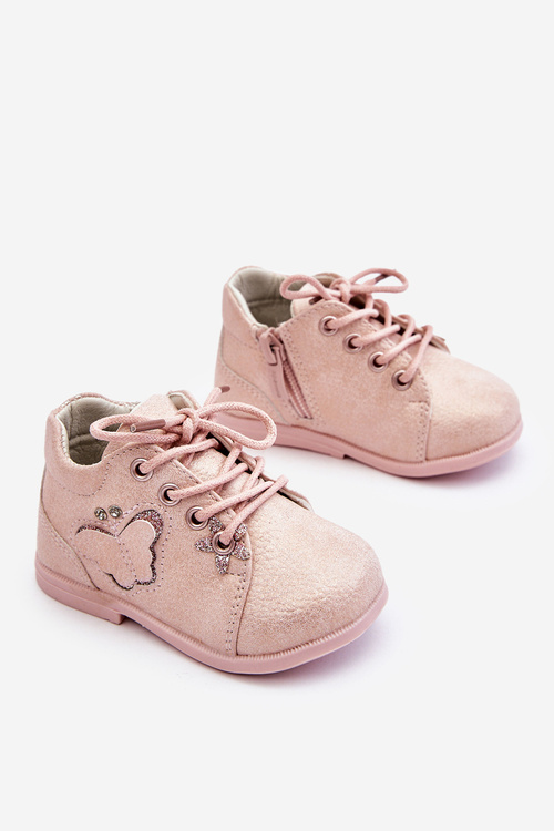 Botki Skóra Sznurowane Motylek Różowe Avi