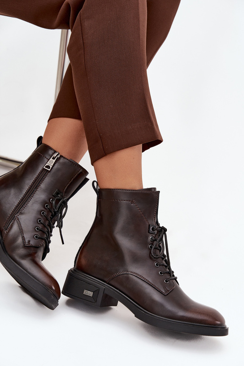 Women's Leather Ankle Boots Low Heel Insulated Vinceza 39955 Chocolate