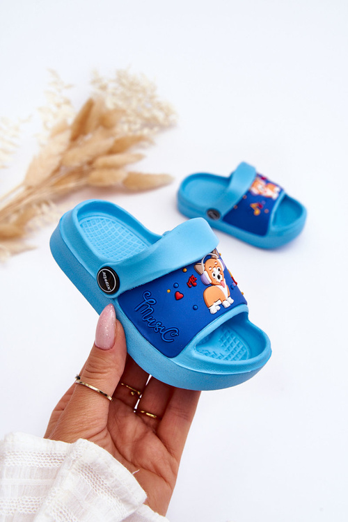 Light Children's Slides Sandals With Animal Motif Blue Rico