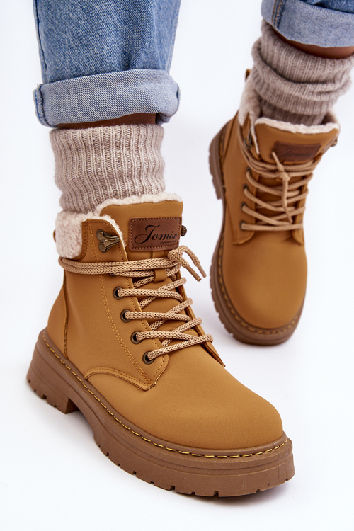 Women's Leather Trappers With Fur Camel Lynnvia