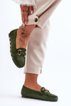 Women's Suede Moccasins with Ornament Green Dionira
