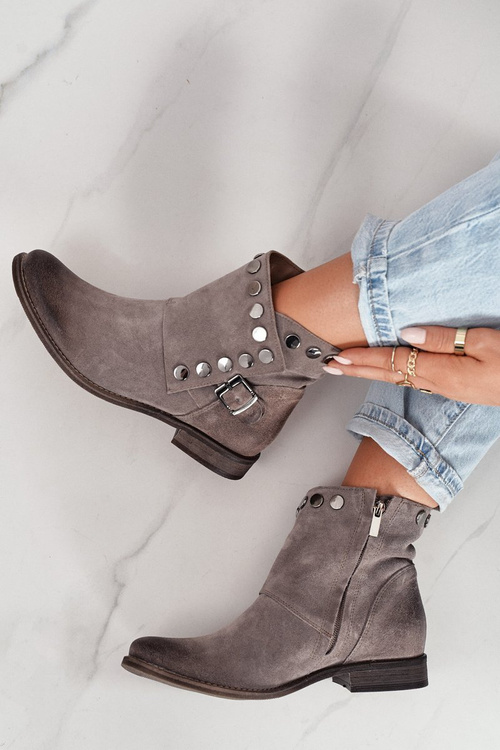 Women's Suede Boots With a Buckle Exquisite 1198 Cappuccino