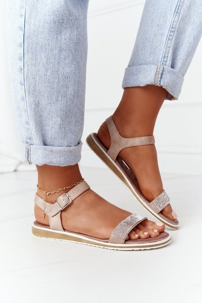 Sandały Z Cyrkoniami S.Barski 701-18 Beżowe