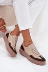 Damskie Sneakersy Skóra Naturalna Platforma Beżowe Zazoo N1269S2