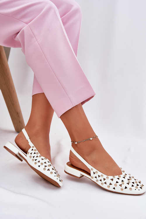 Embellished Ballet Flats On A Flat Heel White Nilarisela