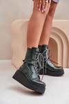 Leather Ankle Boots Workers On Platform And Wedge Maciejka 06676-09 Green
