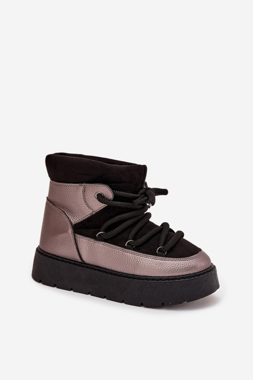 Low Women's Snow Boots Insulated With Fur With Thick Lacing Black Xarina