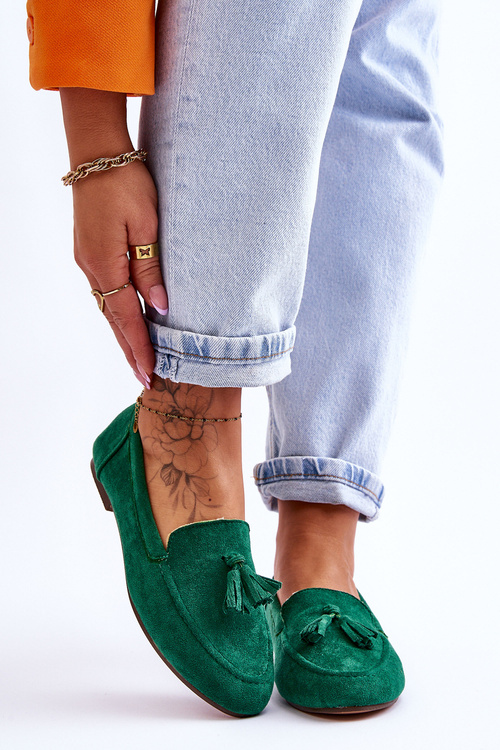Suede Classic Fringed Loafers Green Averil