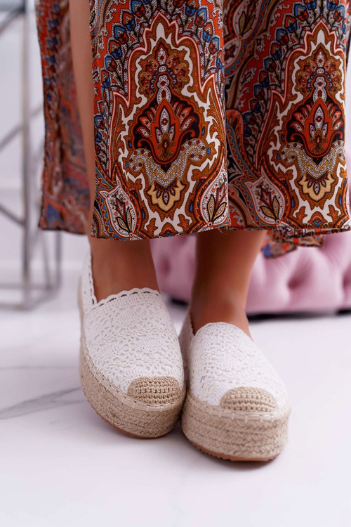Women's Lace Espadrilles White Platform Desante