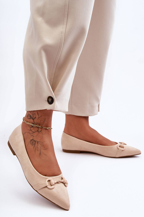 Suede Ballet Flats with Ornamentation Beige Noldaia 