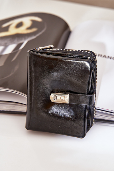 Damski Portfel Portmonetka Lakierowany Czarny Yathika