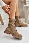 Women’s Worker Boots With Zipper Made Of Eco Suede Dark Beige Savalann