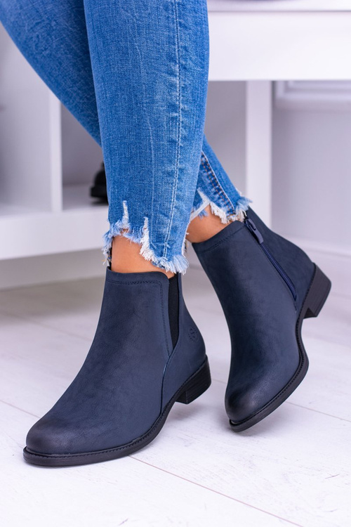 Sergio Leone Navy Blue Nubuck Stiletto Boots Flat Heel Vuko