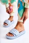 Women's Leather Slippers With A Buckle Blue Devia