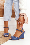 Leather Wedge Sandals Laura Messi 2253 Navy Blue