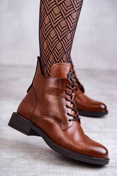 Lace-up boots on a flat heel caramel Grete