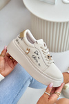 Sneakersy Skóra Platforma Przypinki Napis Beżowe Vinceza 89102