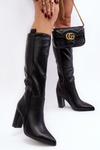 Lined Women's Over-the-Knee Boots with Block Heel Black Genzani
