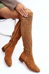 Suede Boots with Cutout Pattern Camel Pointe