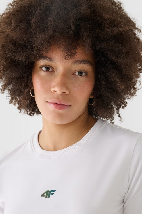 Women's Cotton T-shirt Slim Cropped 4F White 4FWAW24TTSHF1701-10S