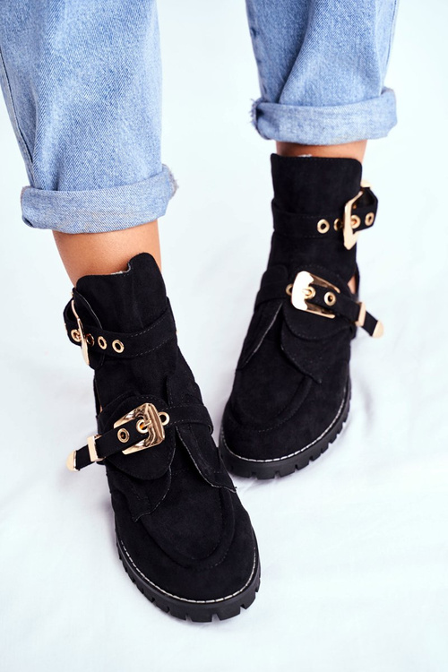 Lu Boo Black Suede Cut Out Ankle Boots Rock Girl