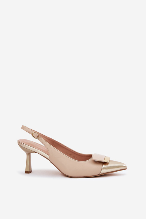 Elegant High Heels With Decoration Eco Leather Beige Ottoles